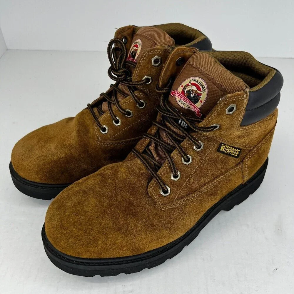 Brahma Mens 28800794 Brown Bravo Waterproof Steel Toe Suede Size 9.5 Work Boots